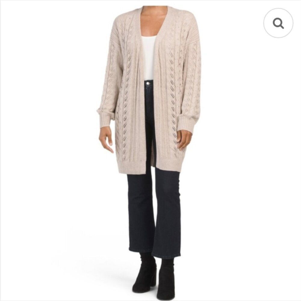 Cupcakes and Cashmere Women's Cable Pointelle Sweater Long Cardigan Size Large